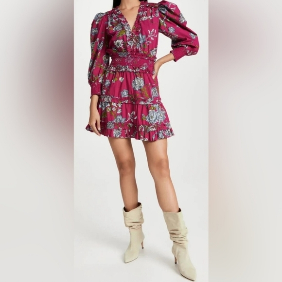 LOVE THE LABEL Wanda Floral Print Puff Sleeve Ruffle Dress Women's Size Small - Picture 4 of 16